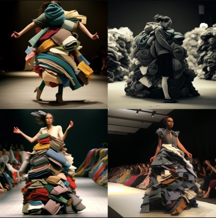 female models stacks of fabric 