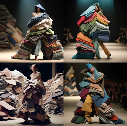 female models with stacks of waste fabrics