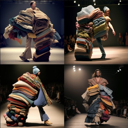 female models with stacks of fabric 