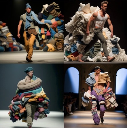 male model pile of fabric